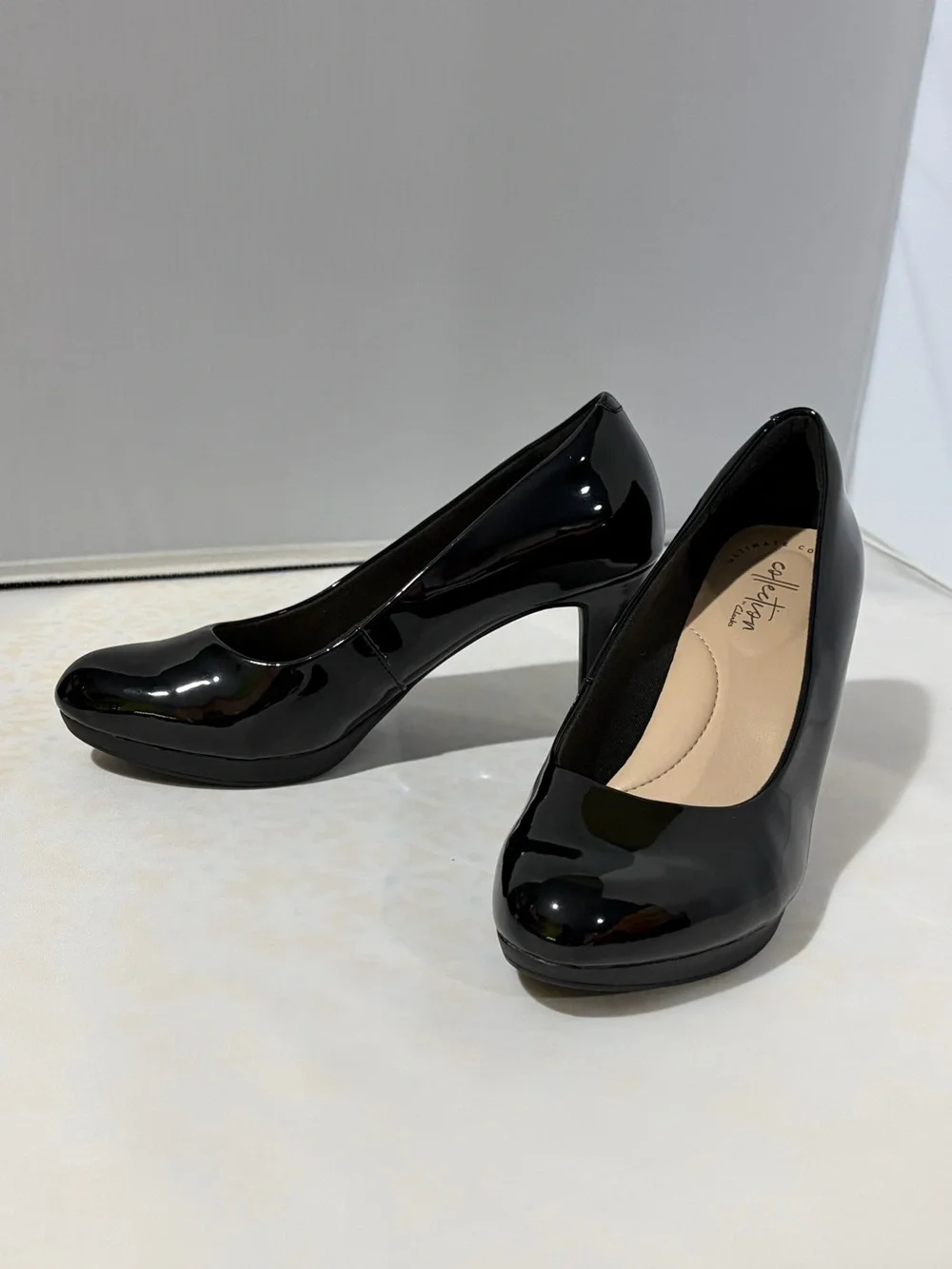 Collection by Clarks Black Patent Round-Toe Heels